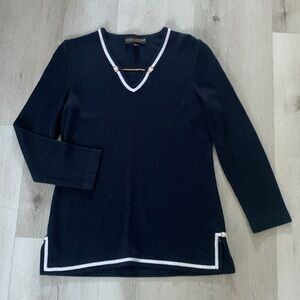 GRIFFITH GRAY ST. JOHN navy blue top gold chain‎ size S nautical casual career